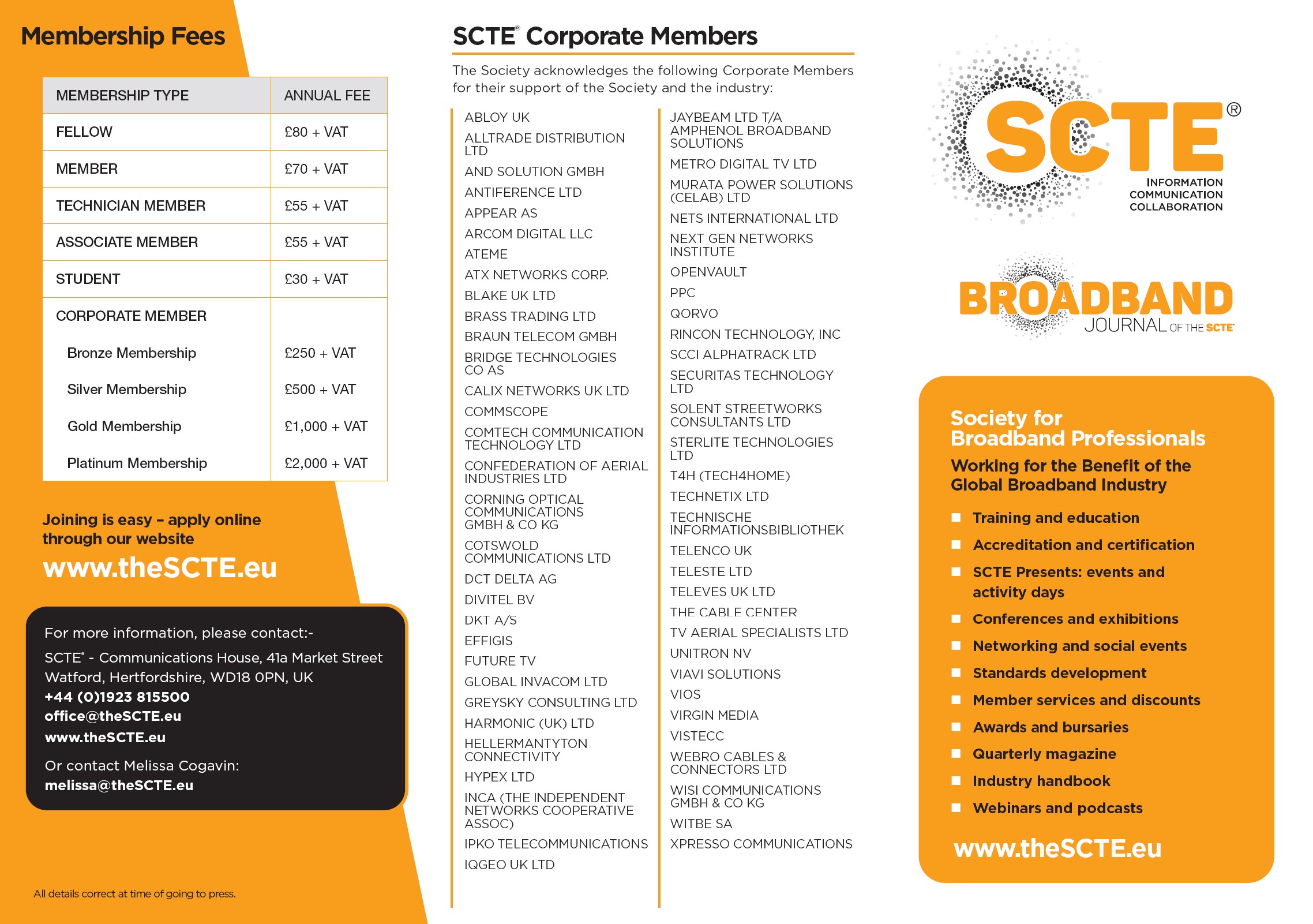 Corporate membership ratecard