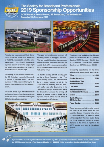 SCTE Benelux Dinner Sponsorship Leaflet