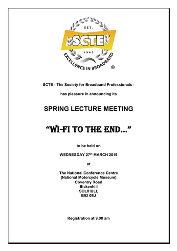SCTE Spring Lecture Meeting 2019 Agenda and Booking form